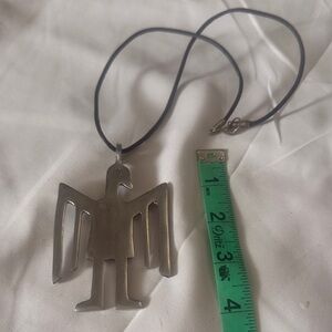 Large Silver Thunderbird Pendant Necklace - Black Cord